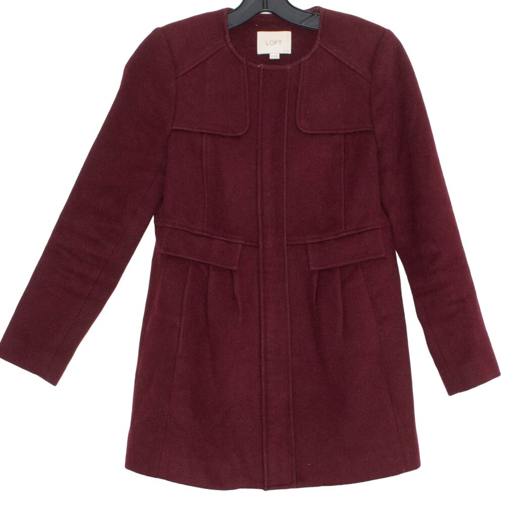 LOFT Womens Jacket Wool Blend Long Full Zip Red Size XSP XS Petite EV